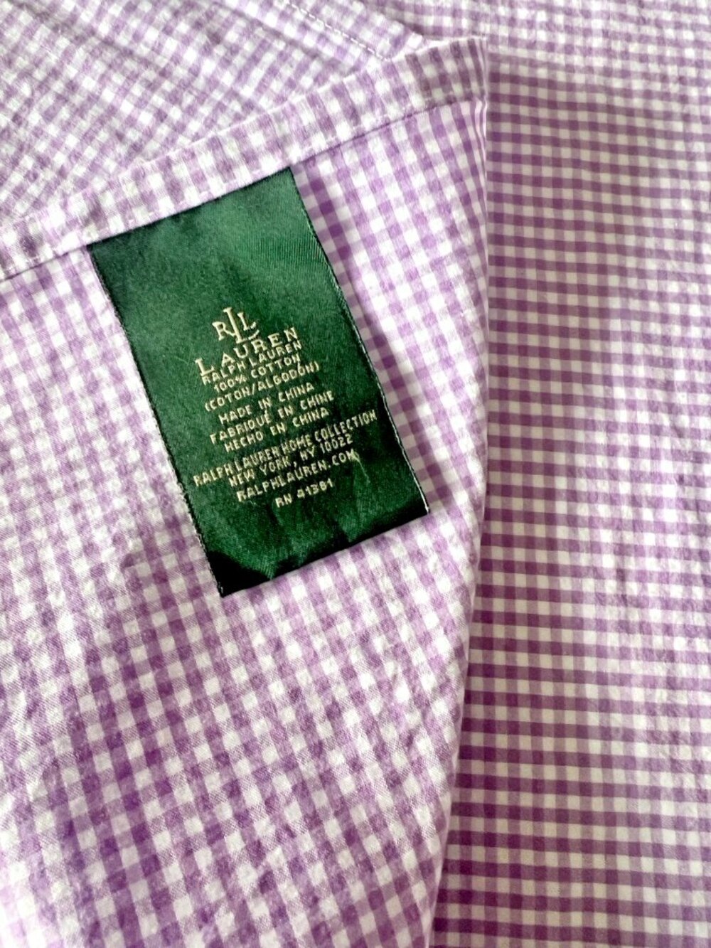Ralph Lauren Purple Twin FLAT Sheet Gingham 100% Cotton Dorm Bedding Cottage